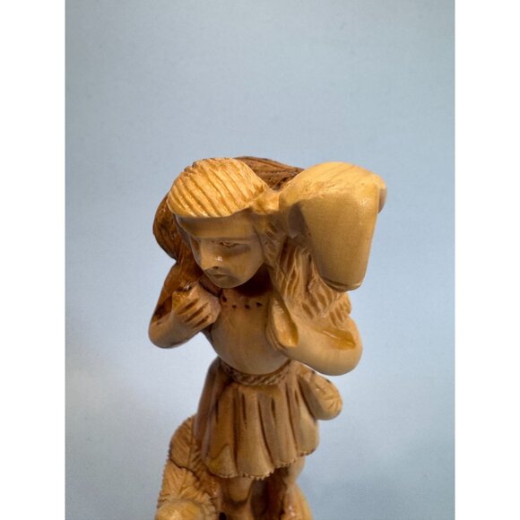 Vintage Hand Carved Olive Wood "The Good Shepherd" Figurine 7" - Picture 3 of 8